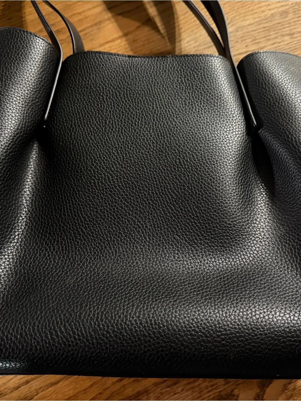 Michael Kors Black and Cream Pebbled Leather Tote with Belt Accent - Picture 4 of 5